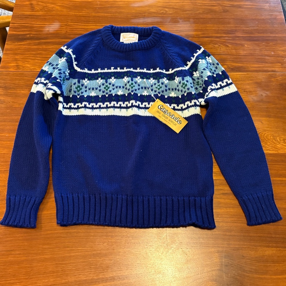 60 70's NWT VINTAGE Fair Isle Knit Iconic Ski Sweater M